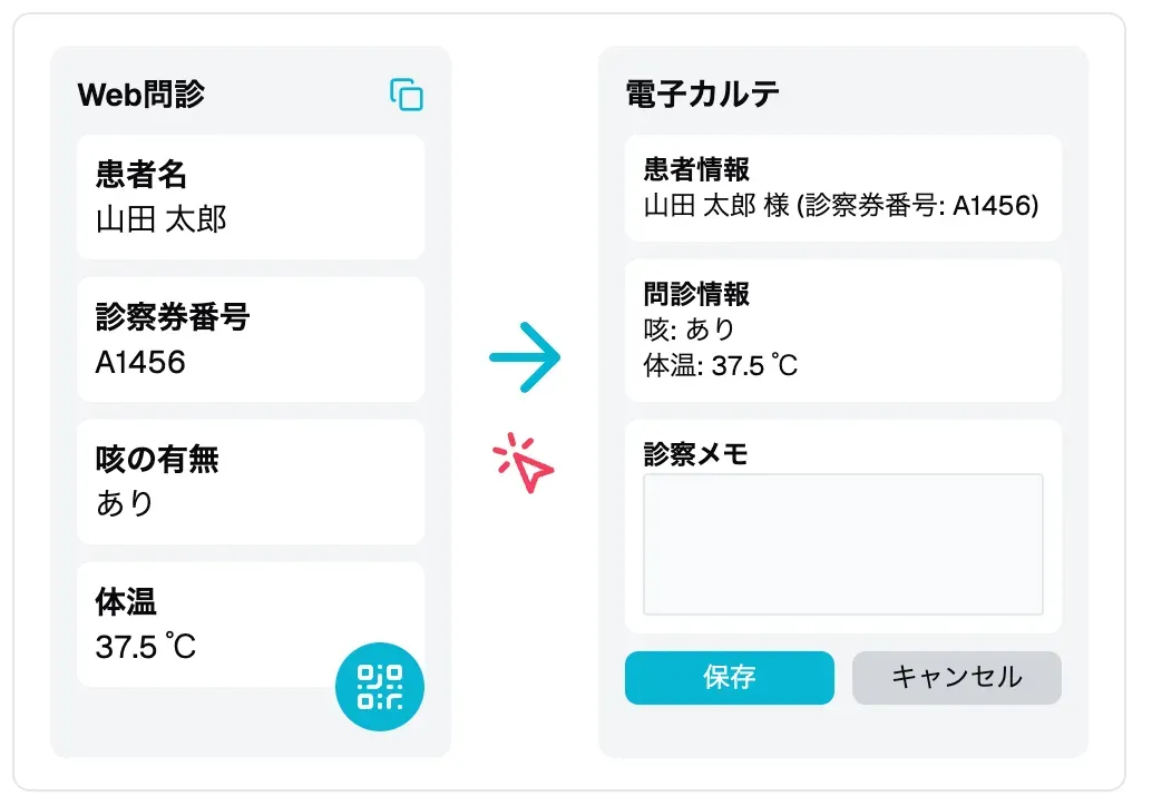 03 カルテにワンクリック転記で作業ゼロ。バーコード連携にも対応。
